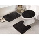 Lucy's Living Luxe 3 SET badmat + wc mat + toiletmat Black â 50 x 80 cm - 50 x 50 cm - 50 x 52 cm - douchemat - badmatten - badmat antislip - badkamer - badmat zwart - badtextiel - polyester - wc mat - zwart