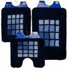Wicotex - Badmat set - Badmat - Toiletmat - Bidetmat Blauwe rand geblokt - Antislip onderkant - WC mat met uitsparing