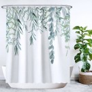Ulticool Douchegordijn - Bladeren Hangplant - 180 x 200 cm - semi Transparant - met 12 Ringen wit - anti Schimmel - wit groen